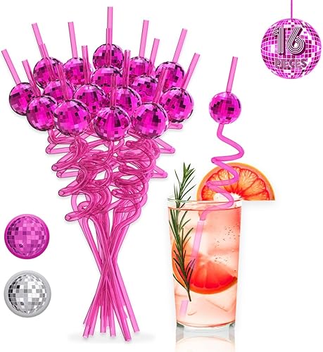Arrebol 16 popotes decorativos de bola de discoteca, mini bolas de discoteca para decoraciĂłn de pajitas reutilizables, decoraciĂłn de despedida de Arrebol 16 popotes decorativos de bola de discoteca, mini bolas de discoteca para decoraciĂłn de pajitas reutilizables, decoraciĂłn de despedida de