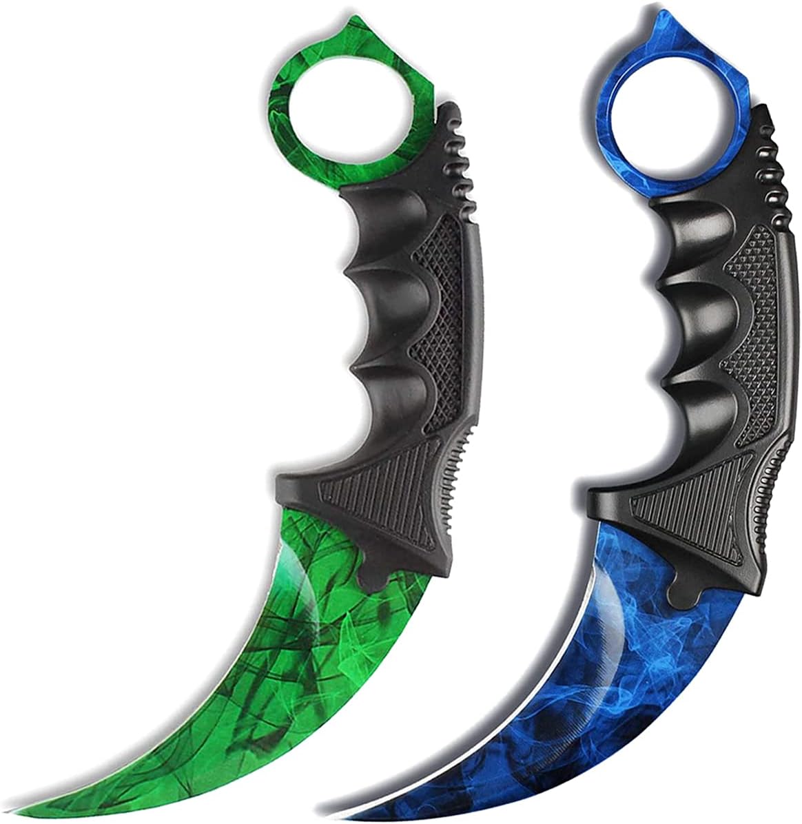 LDIWEE Karambit Knife - CS-GO Game Knife, Fixed Blade, Stainless Steel with Sheath and Cord for Camping, Hunting, Hiking - Blue and Green