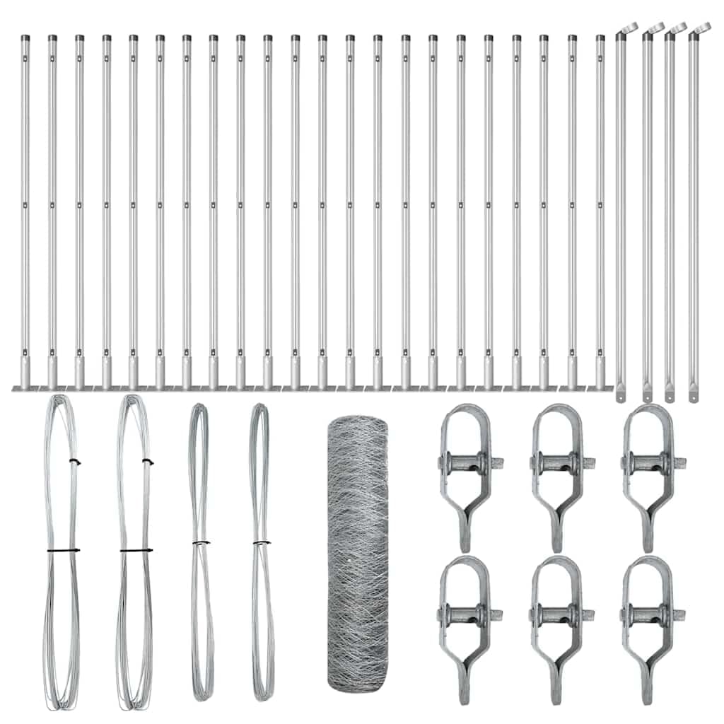 Fence Post Silver 50 x 0.8 m 36 mm Mesh Steel Garden Security Barrier Outdoor Fence Panel Kit with Corrosion Resistant Coating for Yard and Terrace Enclosure