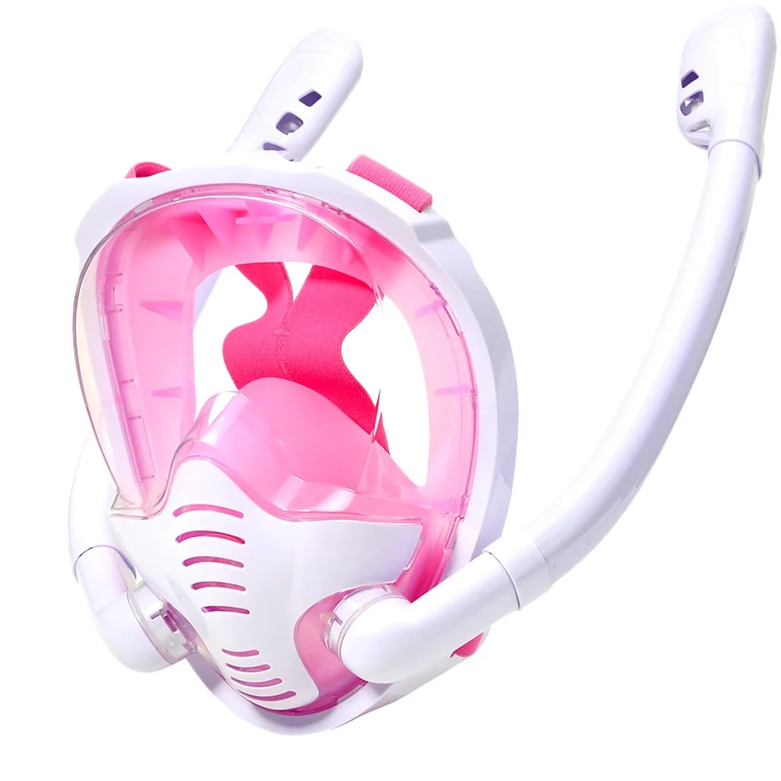 Masque Masque de plongée intégral avec Vue panoramique à 180 °, Partie supérieure sèche en Silicone, Lunettes de plongée avec Tuba et de Natation Masques de plongée(WhitePink,S/M)