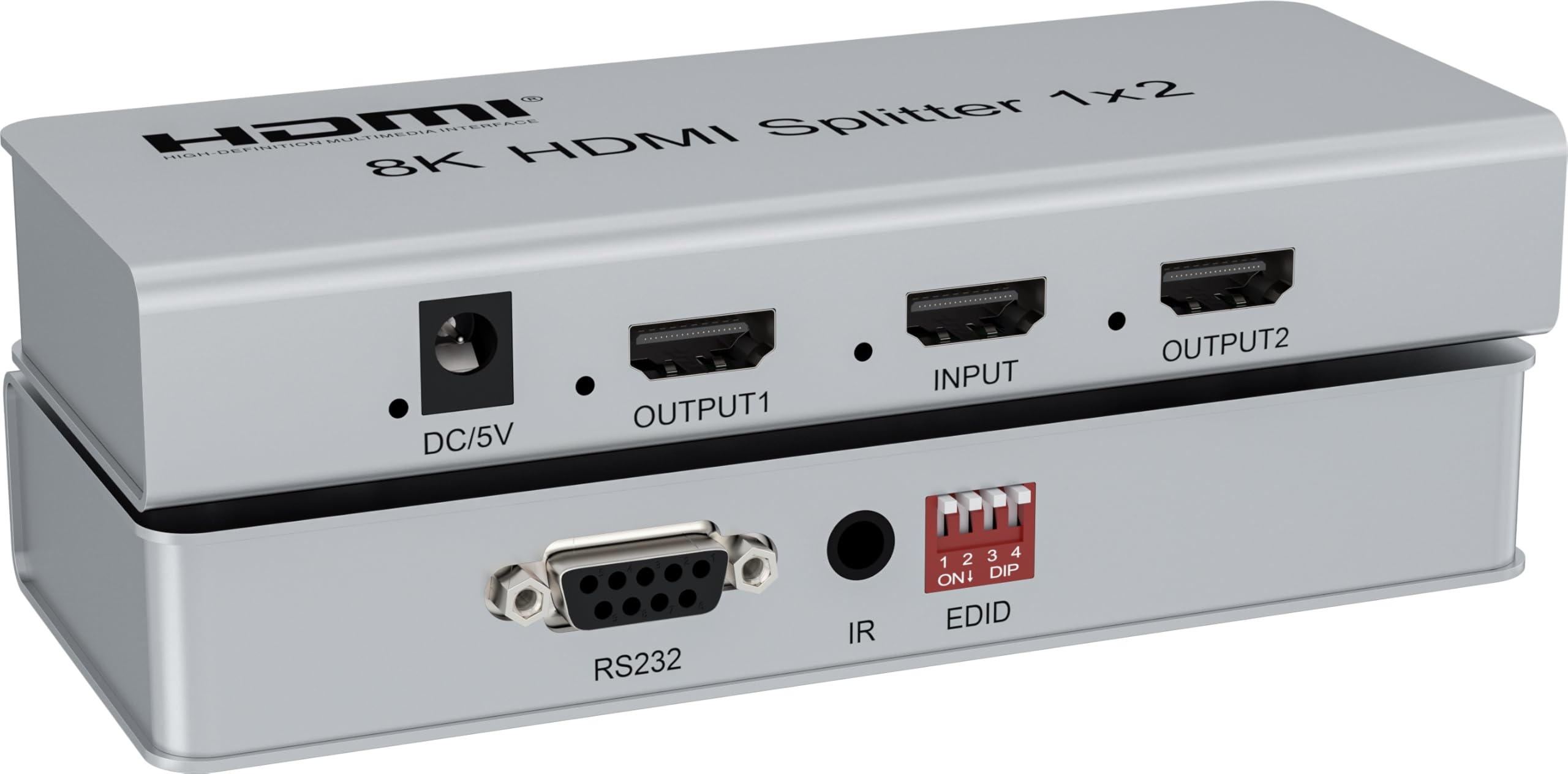 PremiumCord Splitter HDMI 1-2, Video 8K 4320p 60Hz, 4K 2160p 120Hz, Full HD 1080p, HDMI 2.1, 40Gbps, HDR10, Dolby TrueHD, Cec, Piccolo Alloggiamento In Metallo, Argento
