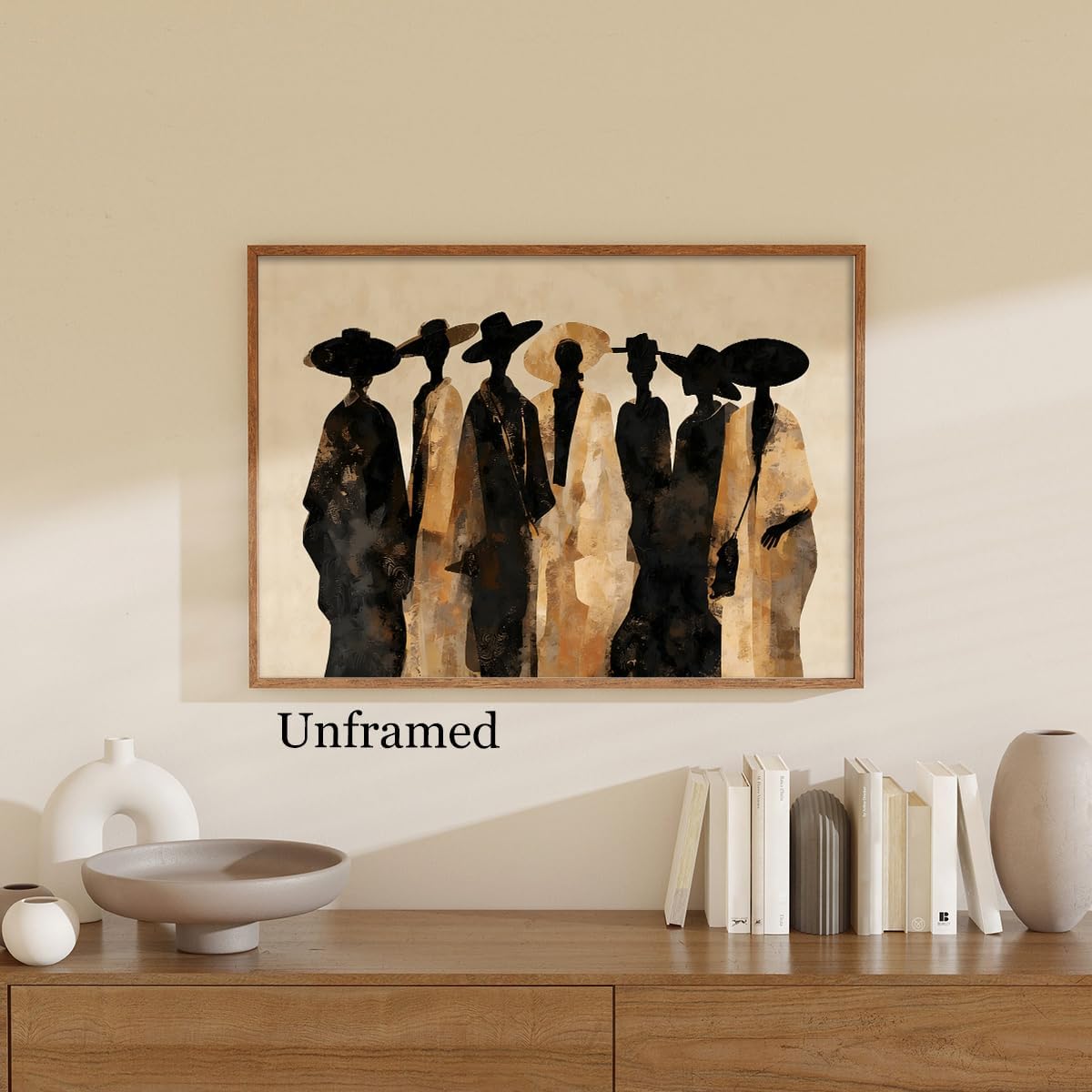 Black Women Canvas Wall Art, Modern Afrocentric Female Figures Painting Poster, Abstract Boho Afro Black People Print, Contemporary African American Wall Decor for Bedroom 24x36in Unframed