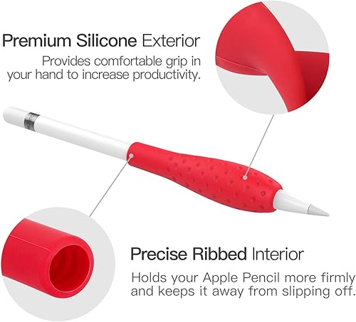 Miniatura 3 de MoKo Paquete de 2 fundas protectoras Ergo de silicona compatibles con Apple Pencil de 1 y 2 generación, color negro y rojo