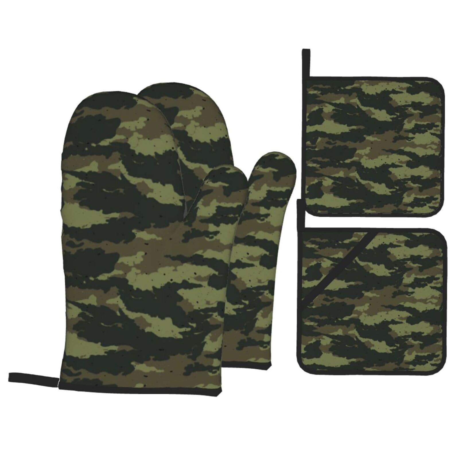 Camouflage Print Stylish Heat-Resistant Oven 4-Piece Set Kitchen Gloves Roasting Daily Cooking