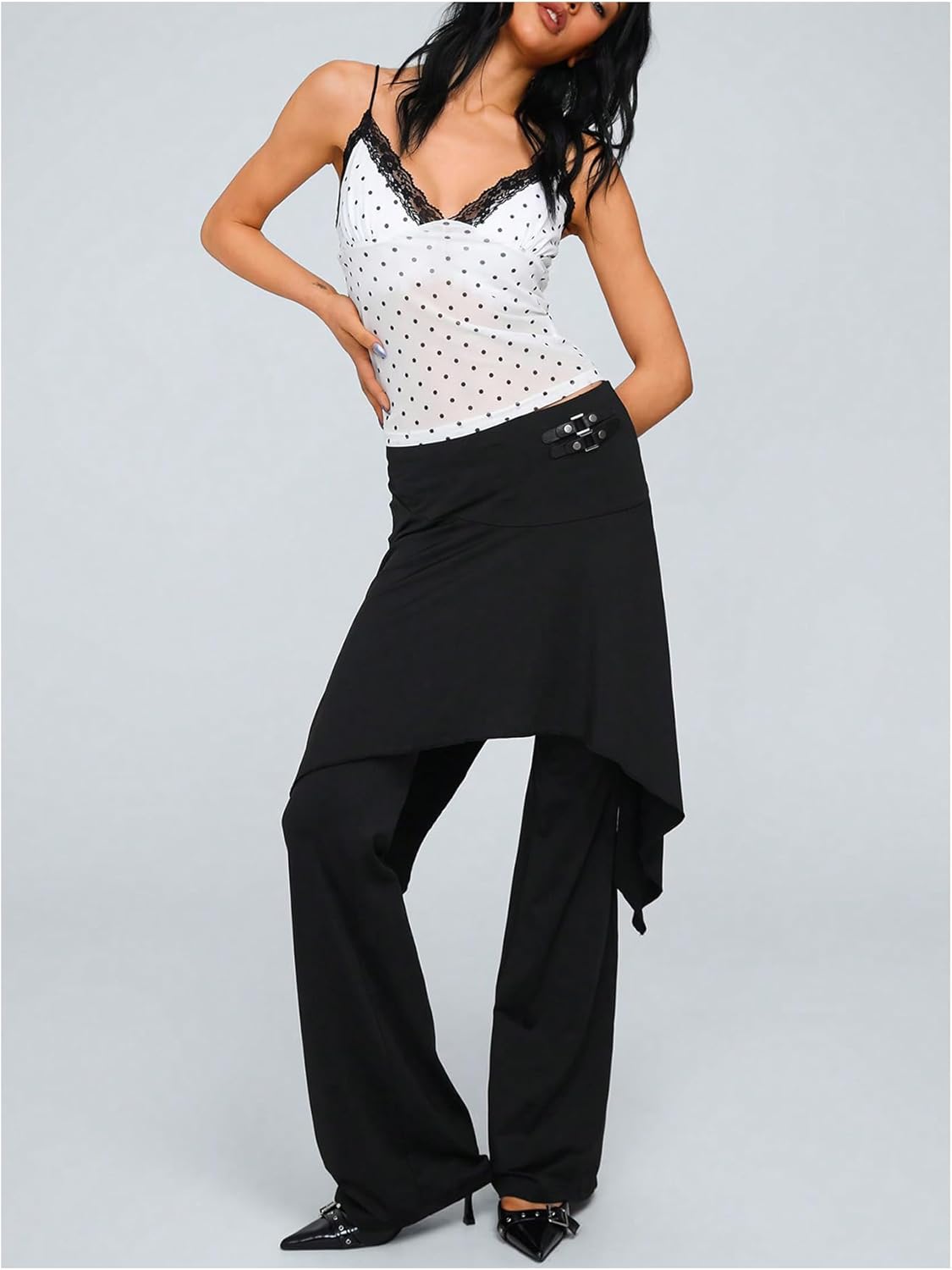 MakeMeChic Women's Polka Dots Top Lace Camisole V Neck Spaghetti Strap Sleeveless Y2k Tank Tops - Image 5