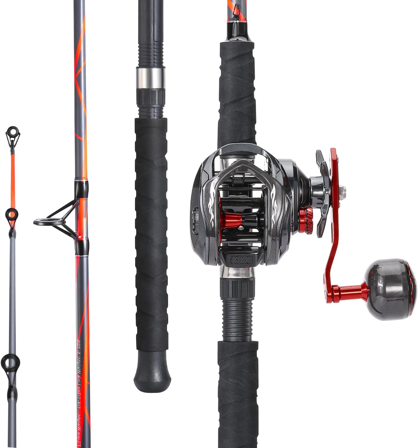 Sougayilang Baitcaster Rod Reel Combo, Carbon&Glass Composite 7'0" Fishing Pole with 400 Size Casting Reel, Aluminum Reel Seat for Musky Fishing