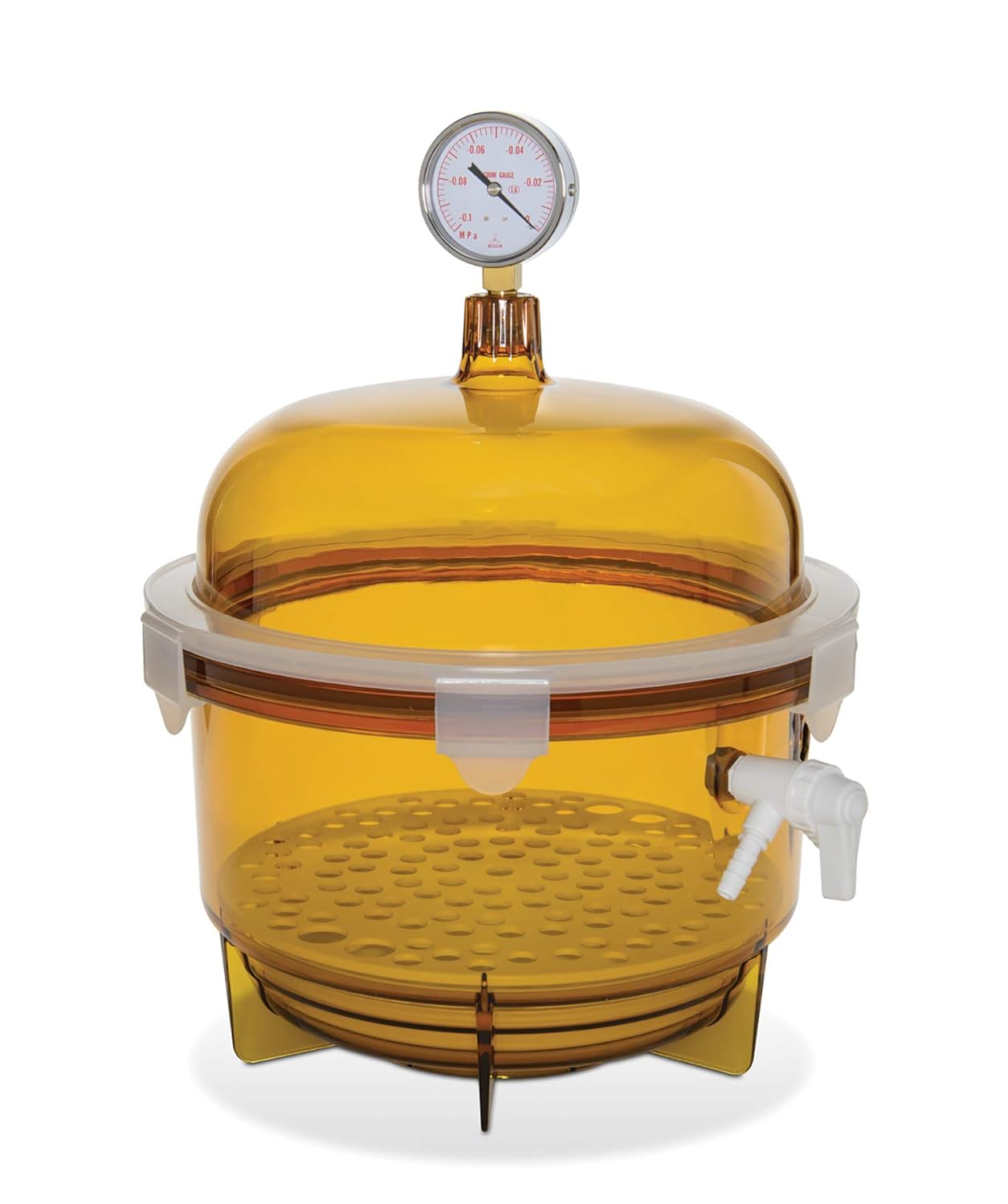 SP Bel-Art Lab Companion 20L Clear Polycarbonate Desiccator Vacuum, Round Style with Built-in Vacuum Gauge, Silicone O-Ring, 3-Way Valve, and Durable Chemical-Resistant Design (F42400-2221)