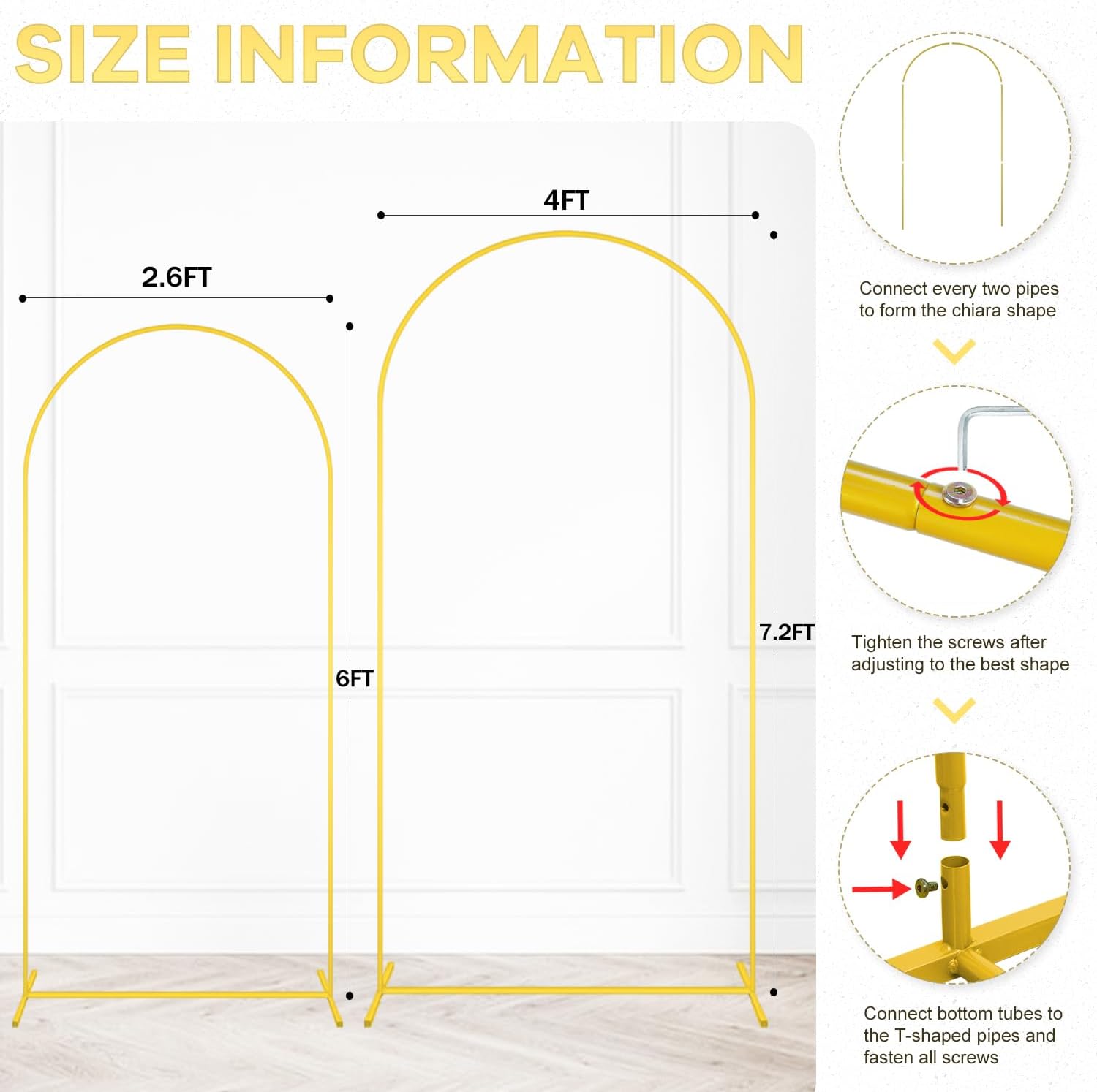 Wedding Arch Stand and White Spandex Arch Stand Cover Set 6FT 7.2FT Chiara Backdrop Stands and Arch Stand Covers Set of 2 for Bridal Baby Shower Birthday Party Banquet Decor