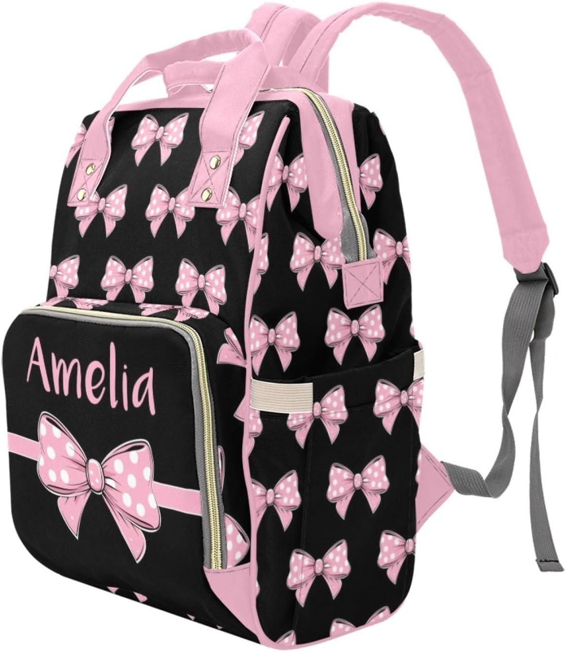 Personalized Bow Baby Diaper Bag for Girls, Custom Diaper Backpack with Name for Babies Girls, Customized Travel Backpack Daypack for New Mom Mommy