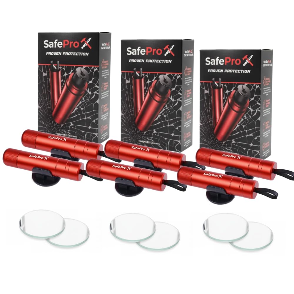 SafePro X Notfallhammer Auto mit Gurtschneider - Lebensrettender Kompakt Federkörner Glasbrecher - Sicherheit Rescue Tool & Scheiben Zertrümmerer für Schnelle Flucht bei Straße Unfällen (6er-Pack)