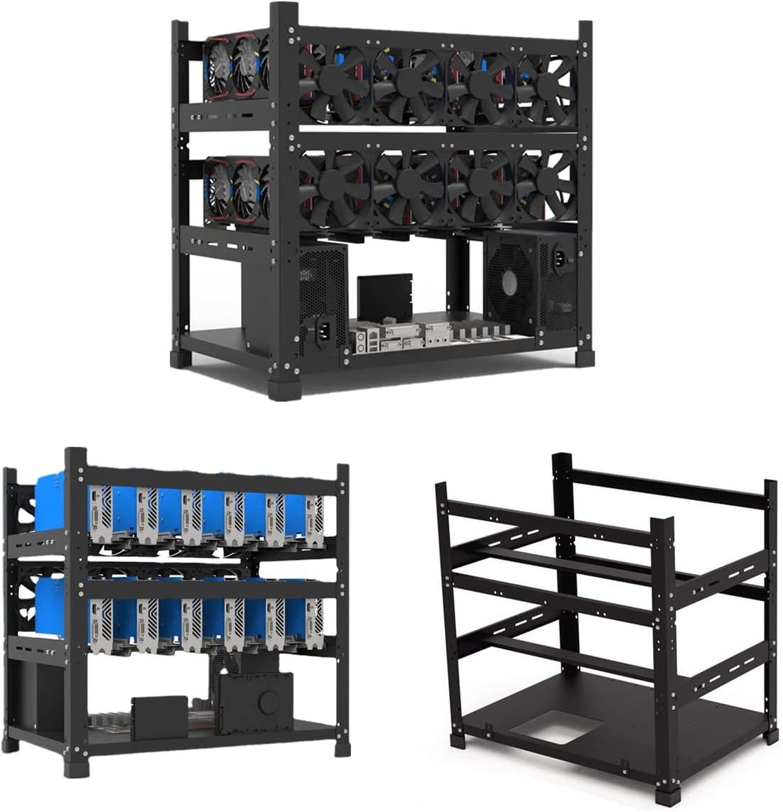 Mining Rig Frame 12 GPU, Open Air Mining Rig Frame Mining Case Rack Motherboard Bracket Computer Case Support to Dual Power Supply for Crypto Currency Bitcoin ETH ETC ZEC Miner
