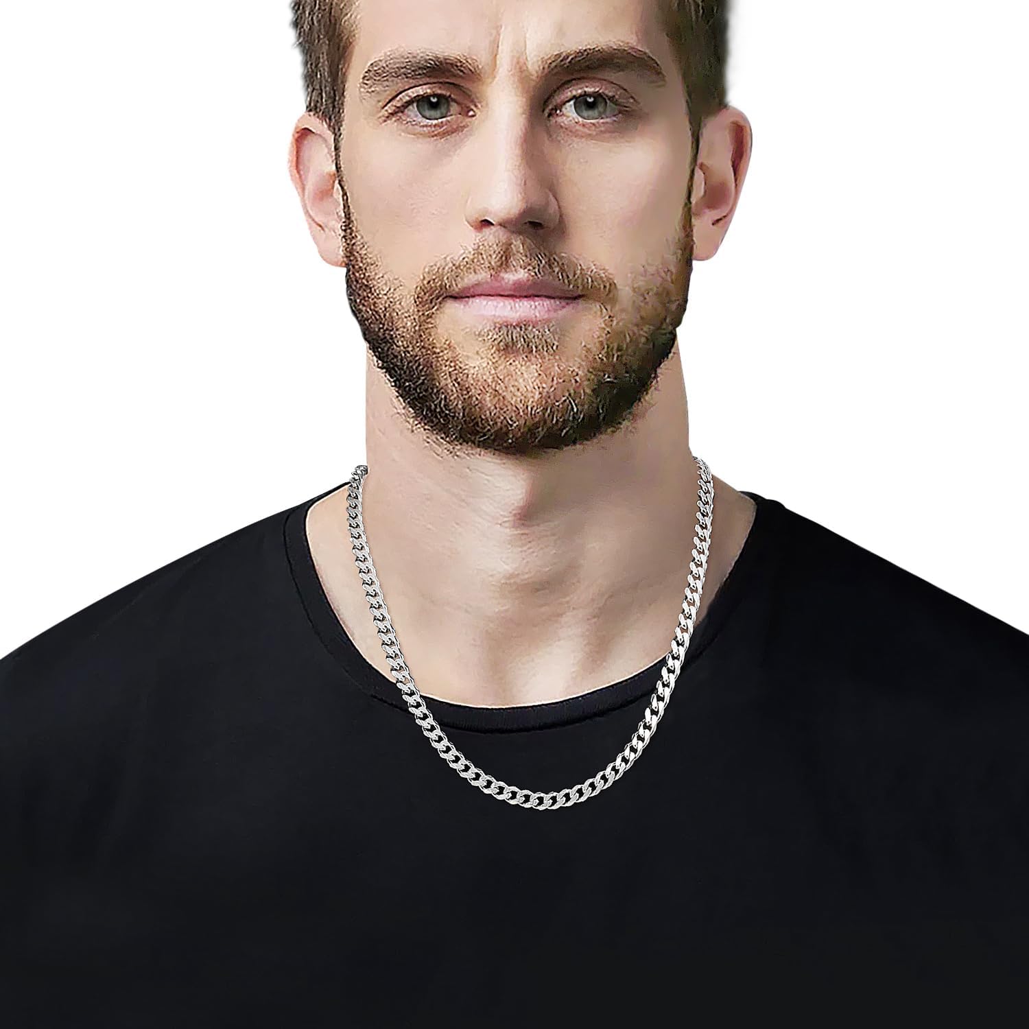 Fiusem 5mm Silver Tone /14k Gold Plated Cuban Link Chain for Men, Mens Chain Necklaces, Stainless Steel Chain Necklaces for Men Women, 3.5/4/5mm - Image 2