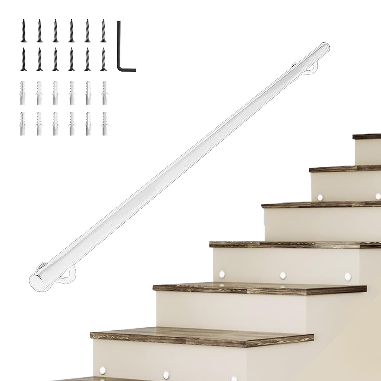 FKXSXAZ 30-600cm Stair Handrail, Modern White Metal Staircase Hand Rail for Indoor & Outdoor Wall Mount Support, Home Corridor Safety Grab Bar Kit(12ft/360cm)
