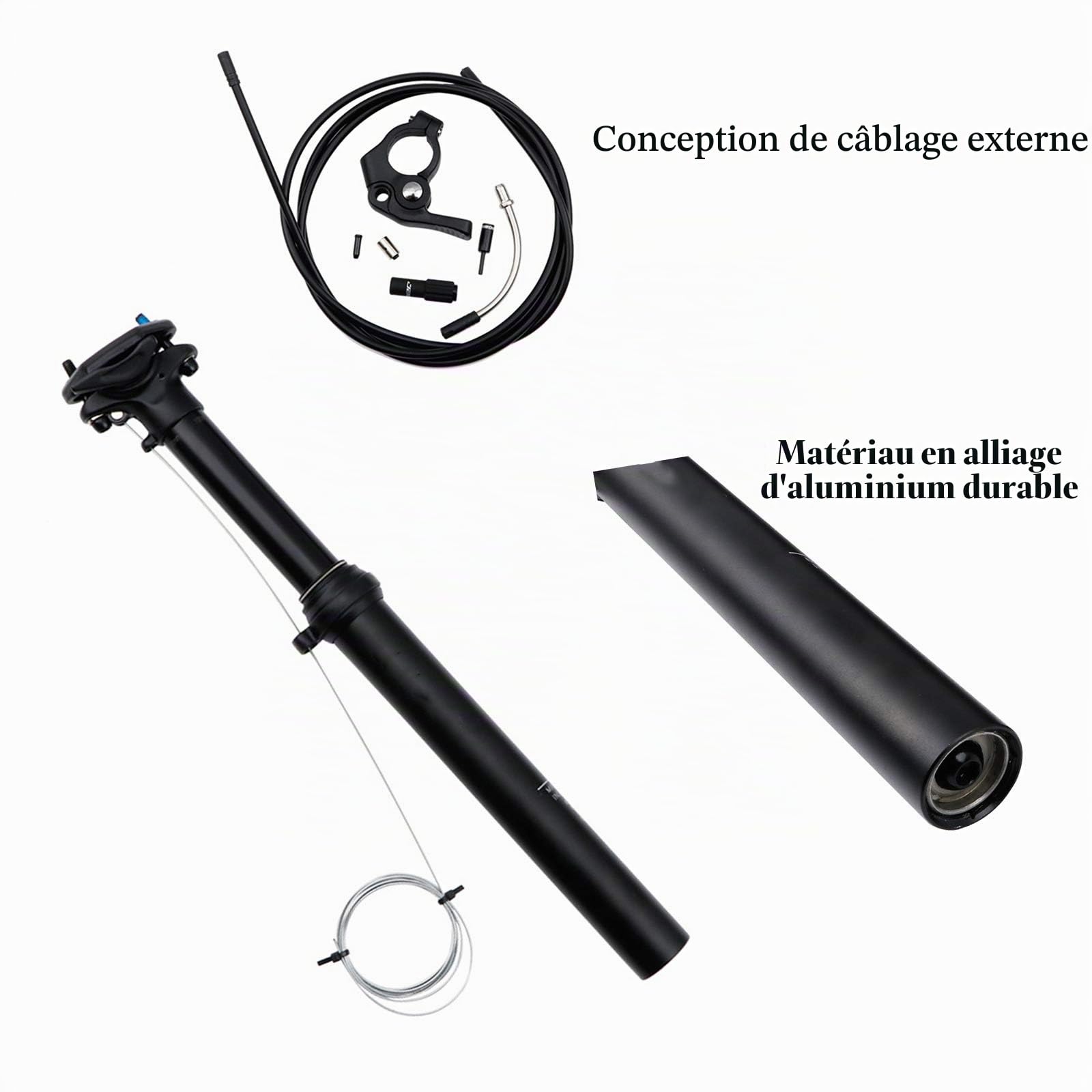 Tige De Selle de Vélo de Montagne Tige de Selle Télescopique En Alliage D'aluminium Réglable de 100 mm de Hauteur avec Acheminement de Câble Externe et Système Hydraulique, 30,9 / 31,6 X375mm,30.9