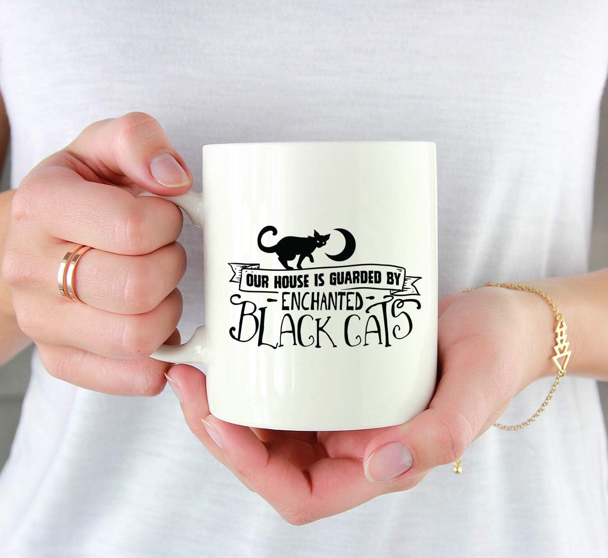 Andaz Press 11oz. Coffee Mug Gift, Our House is Guarded by Enchanted Black Cats, Halloween October Present Ideas with Gift Box