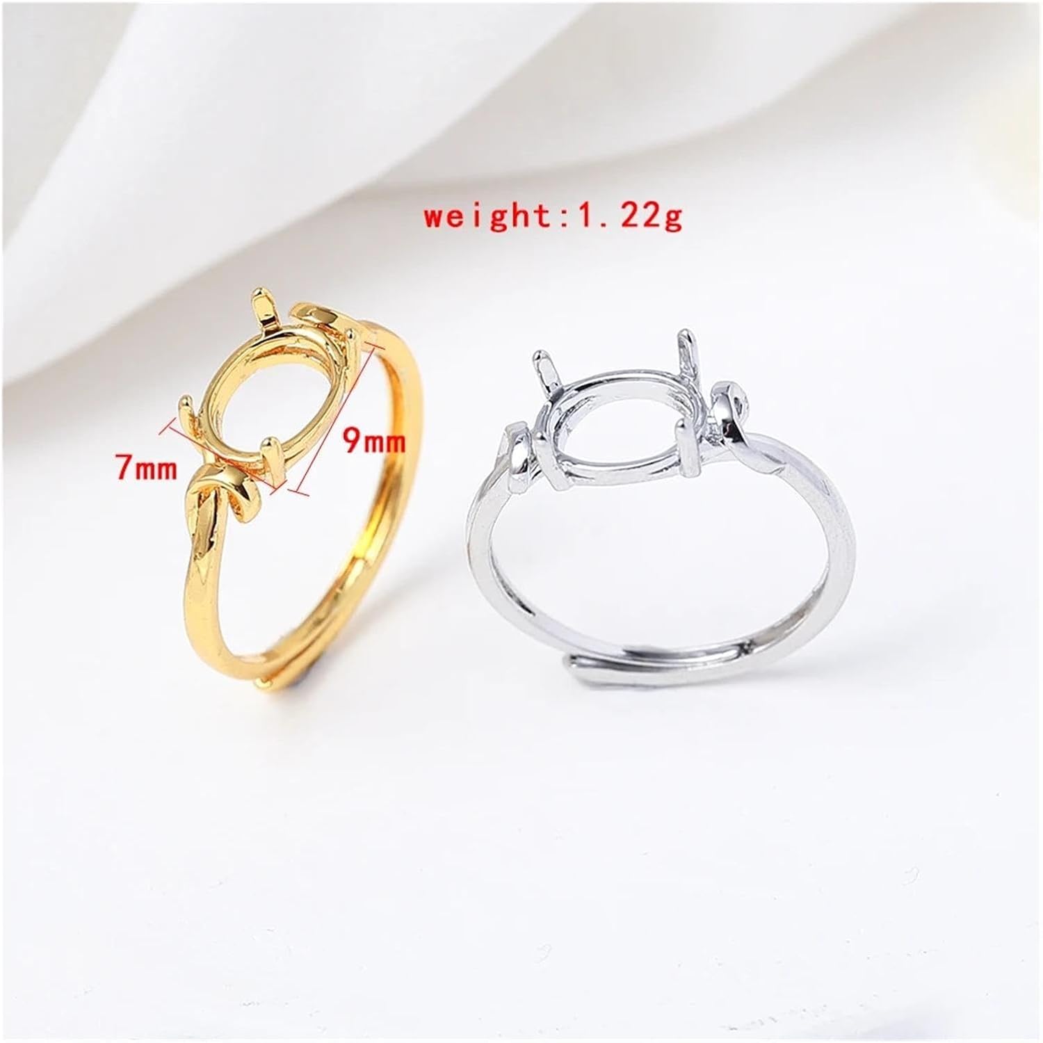 Superhao 3Pcs 4 Claw Oval Adjustable Ring Settings Brass 18K Gold Plated