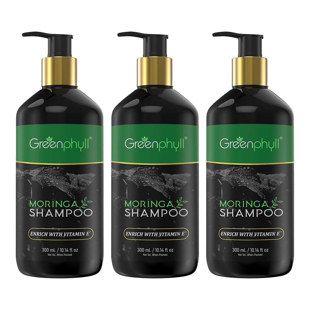 Greenphyll Moringa Shampoo - Paraben-Free Formula with Five Natural Ingredients - Treats Dry & Rough Hair - Moisturizes Hair & Scalp - 300ml (Pack of 3)