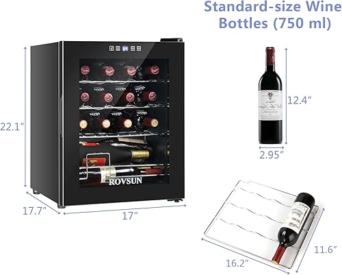 Miniatura 6 de Refrigerador de vino independiente de 16 botellas, refrigerador de vino con compresor, mini bodega para vino tinto, blanco y champán con control