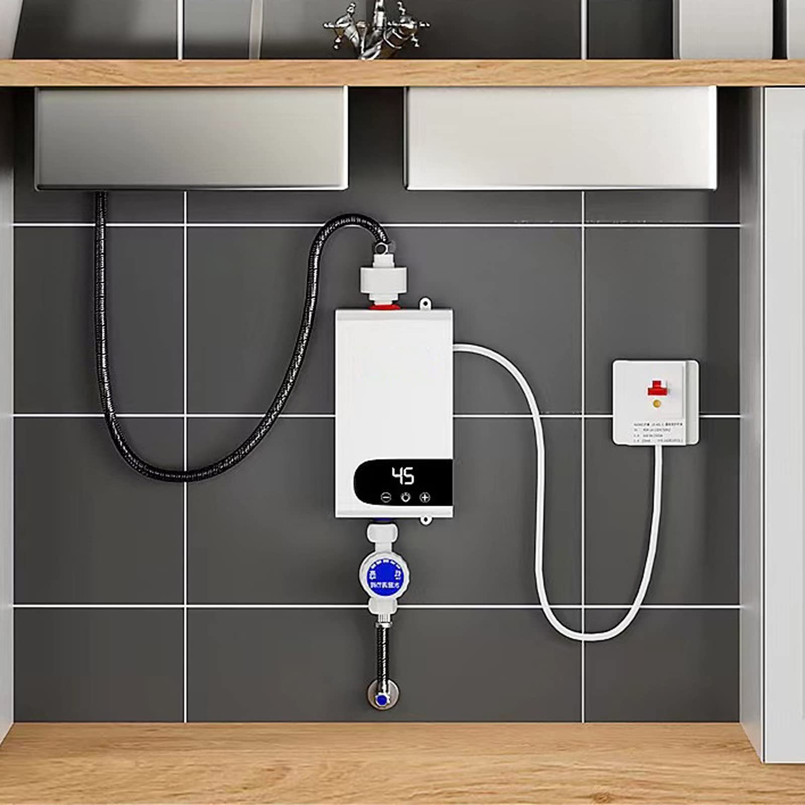 Scaldabagno Elettrico Istantaneo Senza Serbatoio, Scaldabagno per Doccia Ad Alta Efficienza Energetica con Ampio Display LCD, per Bagno Cucina Domestica