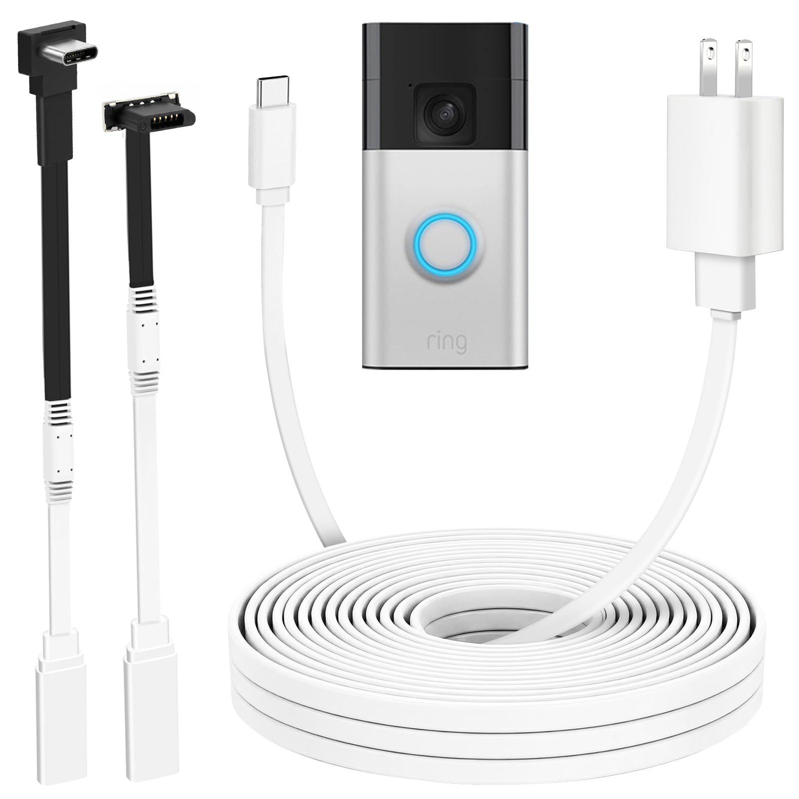 Photo 1 of 16.4ft/5m Charger Cable for Ring Battery Doorbell (2nd Gen-2020/2024Release), Unique L-Shaped 0.003” Connector More Fit Snugly & Weatherproof, UL Power Adapter, 24 Hours Power Supply for Ring Doorbell
