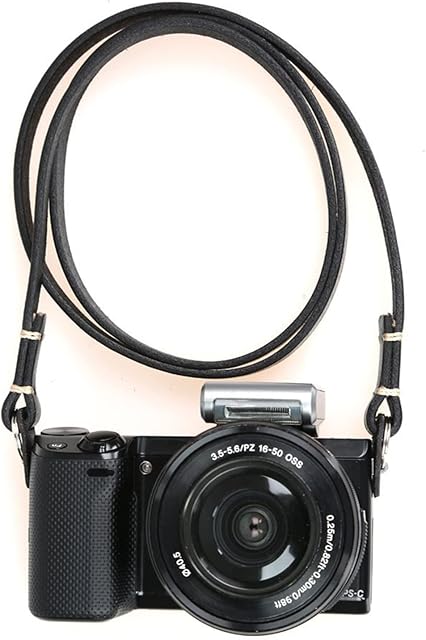 CANPIS Genuine Leather Camera Strap Vintage Camera Shoulder Strap Handmade Camera Neck Belt for Mirrorless Cameras Sony Nikon Canon Leica Olympus Fuji (Black)