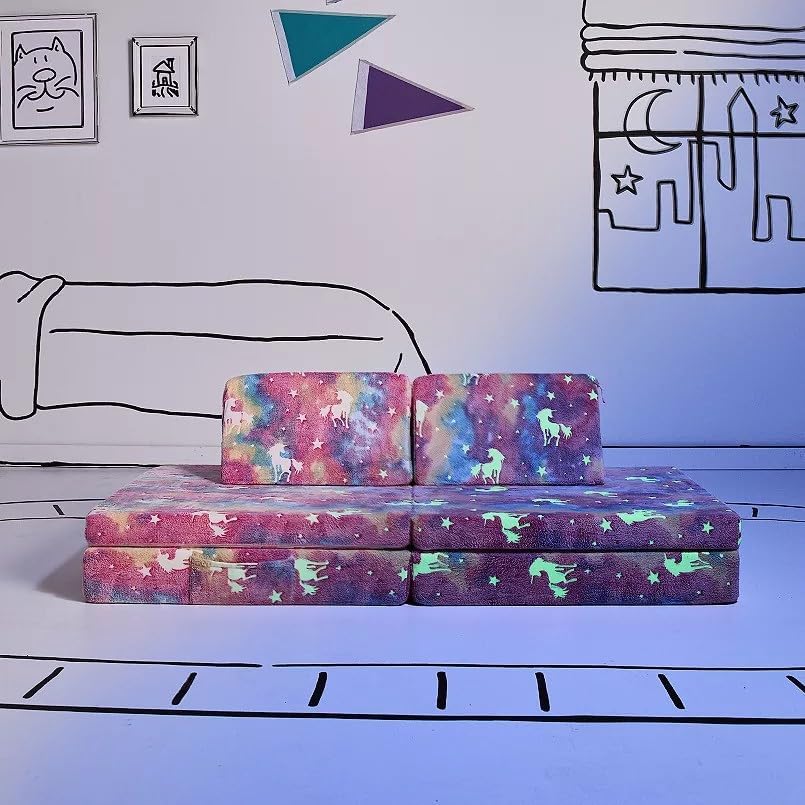 Yourigami Glow Unicorn Kids Play Couch - Modular Foam Sofa