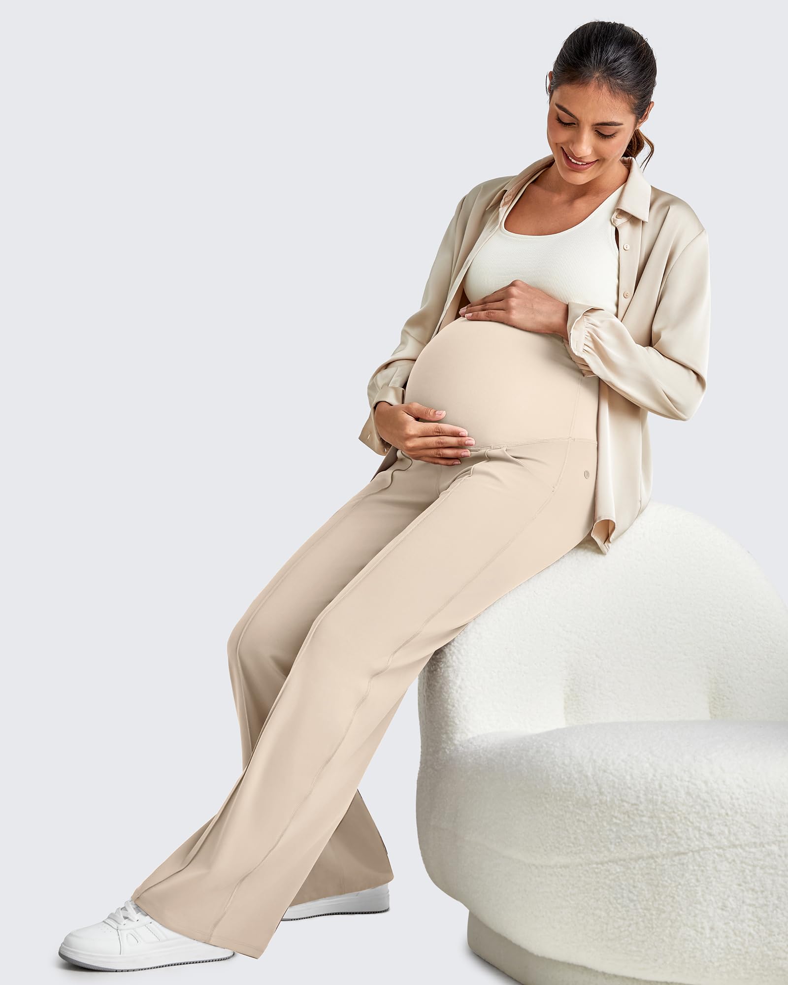 G4Free Maternity Trousers Over Bump Stretchy Lounge Work Pregnancy Yoga Pants Wide Leg Trousers with Pockets