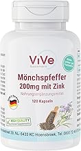 Monk's Pepper 200 mg with Zinc - 120 Capsules - Easy to Swallow - Vitex Agnus Castus - High Dose - Vegan | Quality from Germany ViVe Supplements