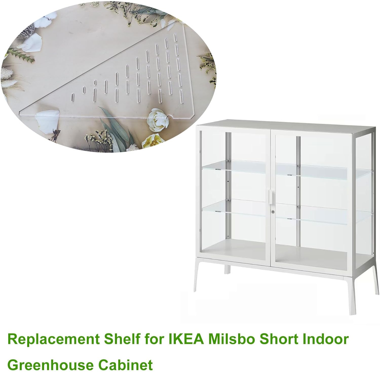 PIAOLGYI Replacement Shelf for IKEA Milsbo Short Indoor Greenhouse Cabinet, Triangular Acrylic Corner Shelves Extra Shelves Accessories Compatible with IKEA Milsbo Short Glass Cabinet(2 Pack)