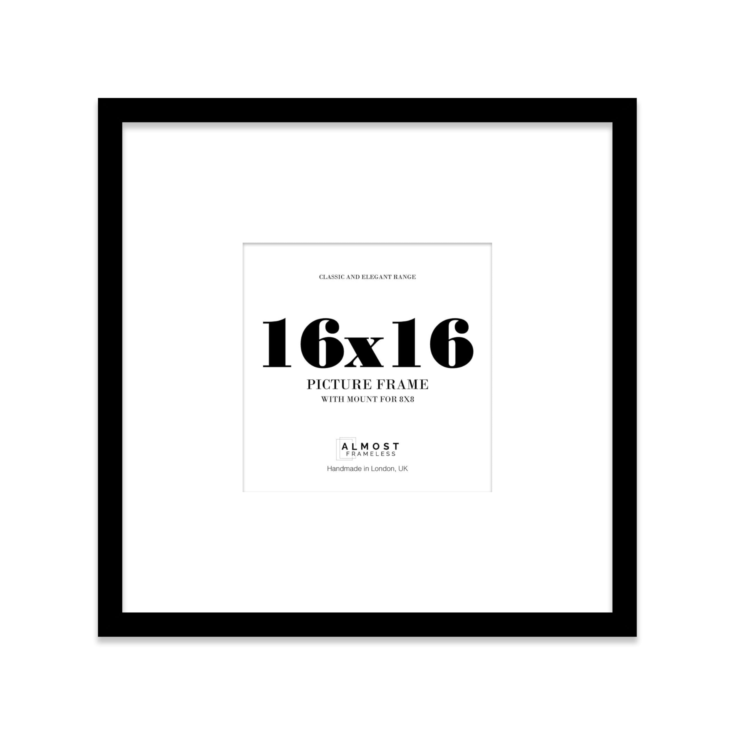16x16 Black Picture Frame with Large Mount for 8x8 Photos, Prints - Modern Square Wall Frame, 1 Pack