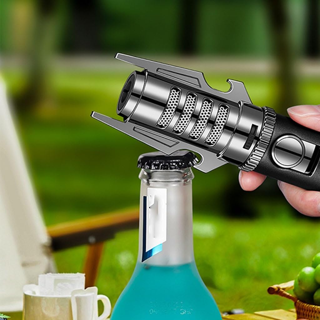 Torch Lighter, Outdoor Camping Windproof Lighters, Refillable Butane，Suitable for Candle Grills(Silver)