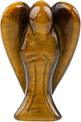 rockcloud estatuilla de cristal grabado con figura de ángel guardián, de bolsillo, de 1.5 pulgadas., Piedra, Tiger's Eye, 1.5"