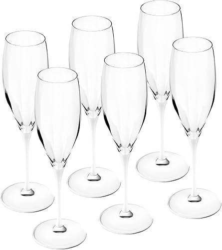 Miniatura 8 de Barski Copas de flauta para tostar, champán, juego de 6 vasos de cristal, copas de tostación de boda, tallo blanco, 11 onzas, fabricado en Europa