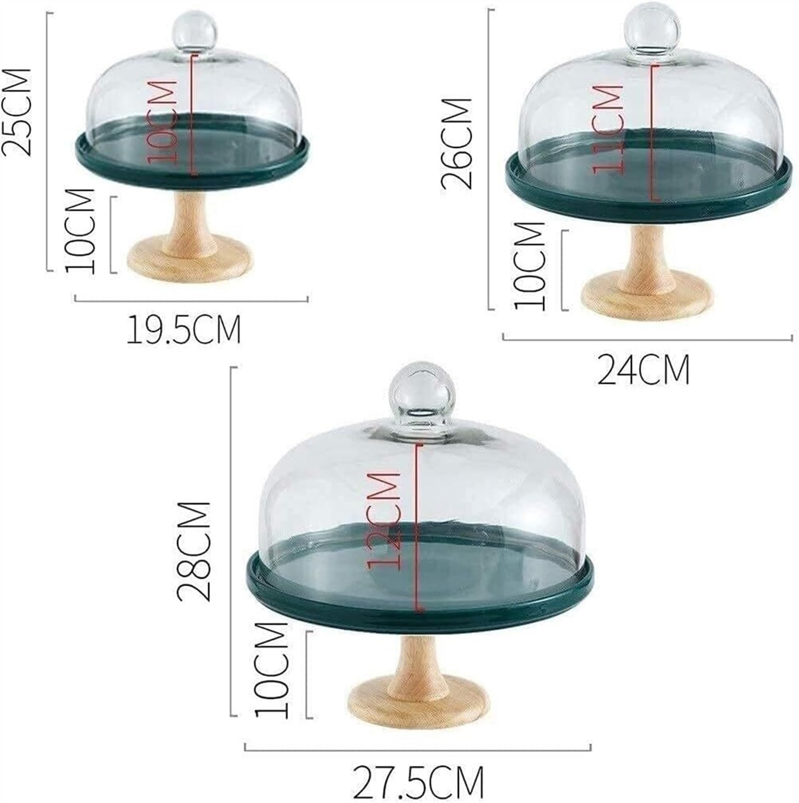 Soporte para Pasteles, Bandeja de cerámica para repostería con Base de Madera para Fiestas, Bandeja de Vidrio para postres, ensaladas, Sushi, Funda para donas, Almacenamiento