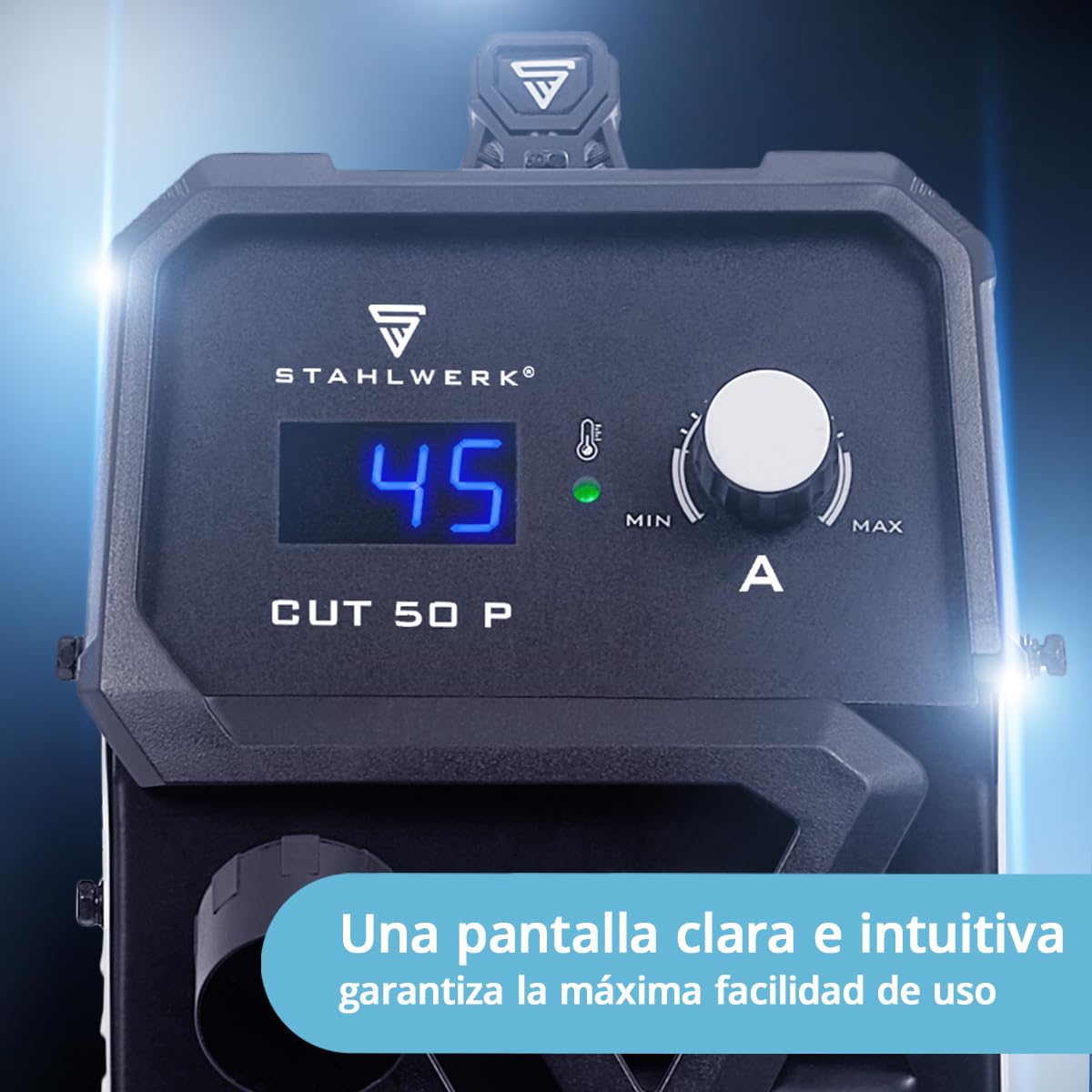 STAHLWERK Cortador de plasma CUT 50 P – 15-45 A, capacidad de corte hasta 15 mm, Plasma Cutter con encendido HF Pilot, refrigeración inteligente, fácil manejo con muchos accesorios