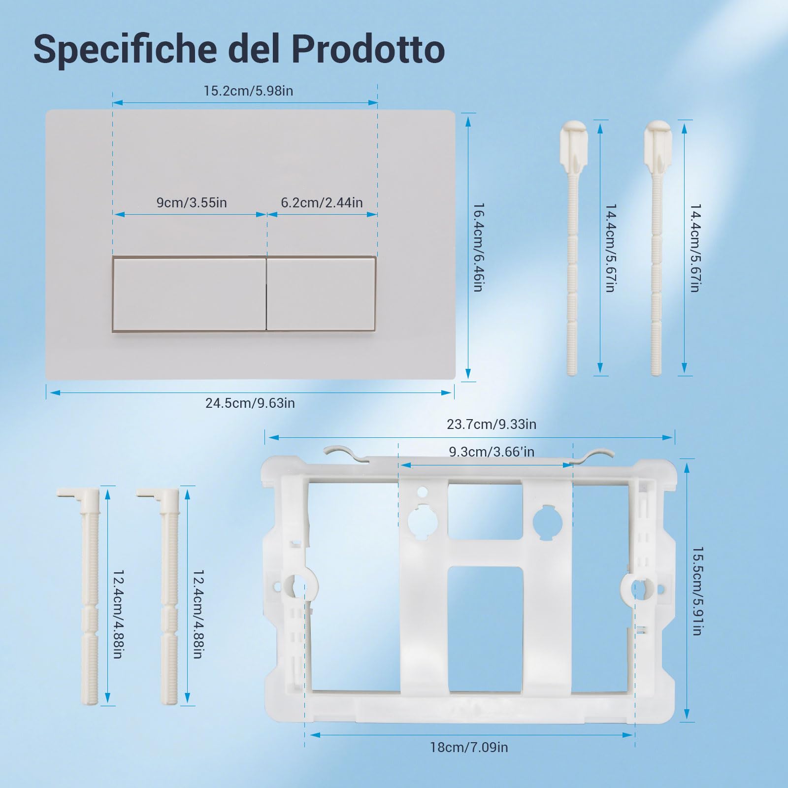 Mendorio Placca di Comando WC, Compatibile con Geberit Sigma, UP300 e UP320, Piastra Doppio Scarico, Dimensioni 243×163 mm, Completa di Set di Leve di Scarico e Telaio di Montaggio（Bianco).