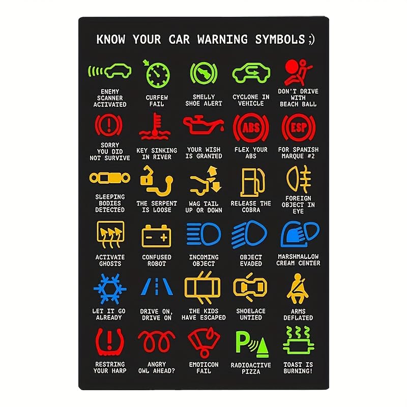 ERMUHEY Funny Sarcastic Mechanics Warning Lights Knowledge Metal Tin Sign, Iron Poster for Garage,Outdoor & Man Cave Decor, Pre-Drilled, Waterproof &