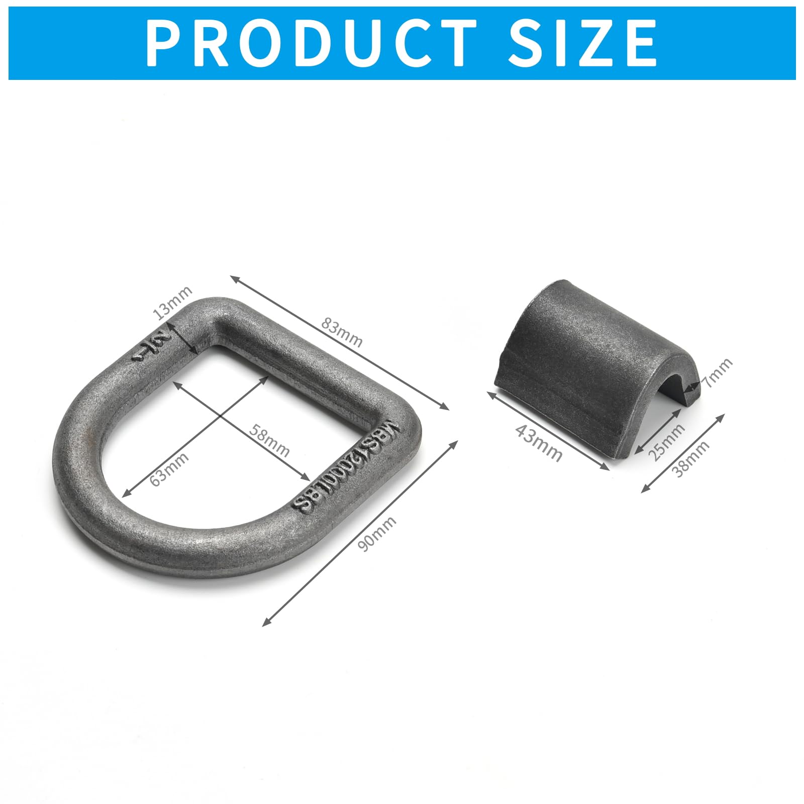 8 Stück robuster, geschmiedeter D-Ring, MBS: 5,4 kg, 1,27 cm, D-Ring, Anhänger-Ankerring mit Schweißclip, passend für Anhänger, LKW, Ladung, Wohnmobil, ATV-Spanngurte (8)