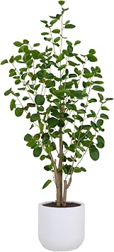 CG Hunter Faux Eucalyptus Tree, Premium Artificial Indoor Tree Stands 4-ft Tall, Lifelike-Leaves & Hand Painted Trunk, White Pot Included