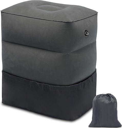 Almohada inflable de viaje con reposapiés, almohada de piernas de altura ajustable, cama inflable portátil para avión para niños, almohada