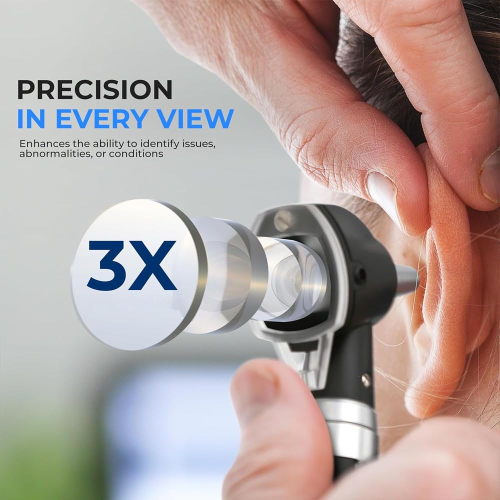 Oftalmoscopio y otoscopio 2-en-1 Conjunto de otoscopio con batería de 1600 mAh, Herramienta de extracción de Cera para el oído, Kit de Examen de oído de Doble Agujero, Dispositivo de Limpieza