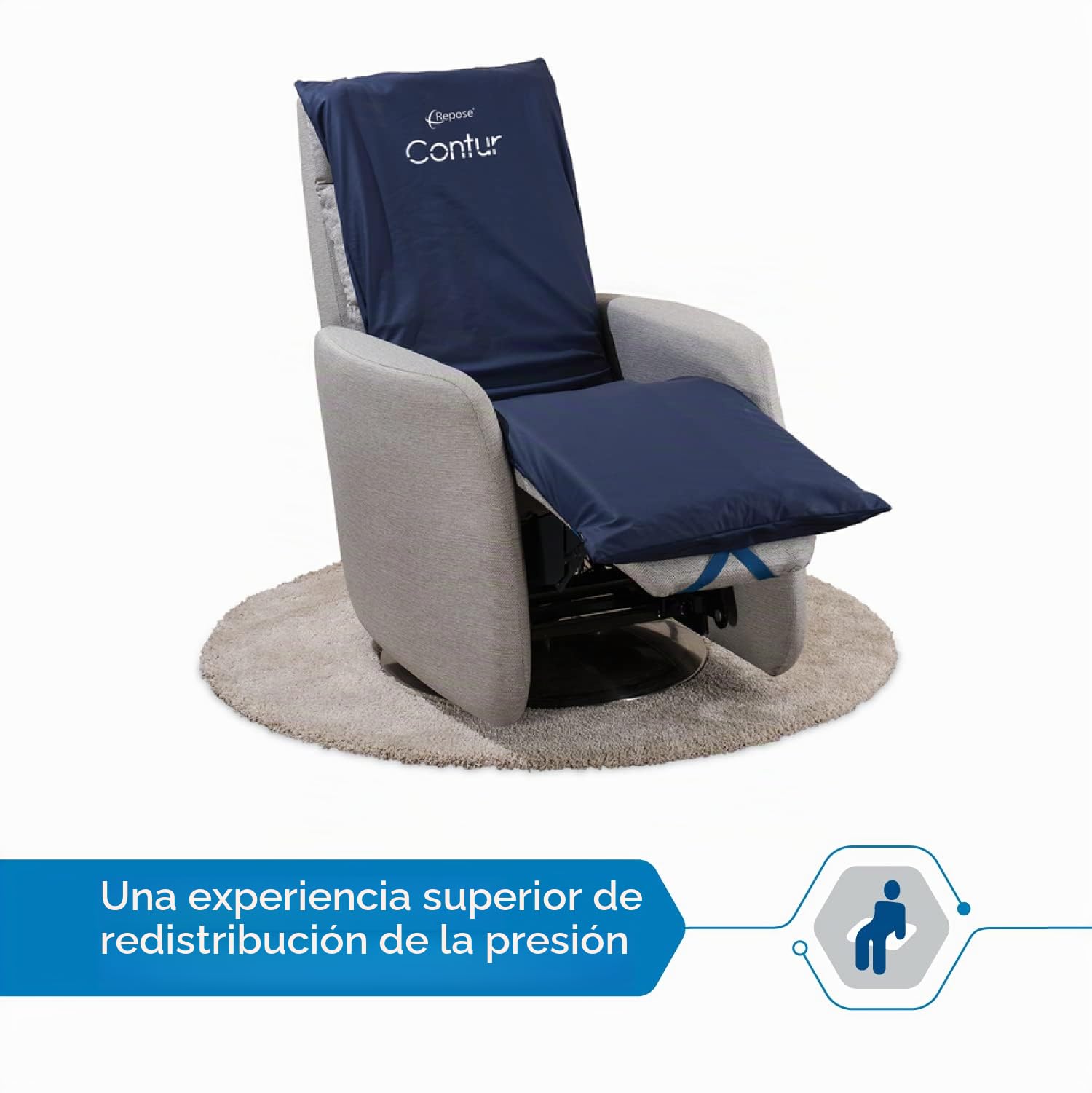 Repose - Alivio de la presión Contur Agudo Silla reclinable superposición y Bomba – Cojín Inflable de redistribución de presión para sillas reclinables – Previene llagas de Cama y úlceras por presión