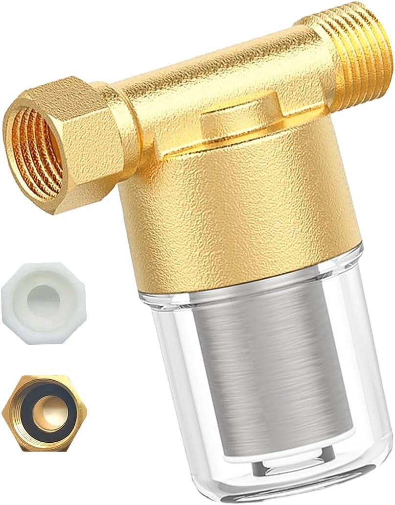 40 Micron Brass Sediment Filter, Inline Water Filter fits 1/2" NPT & 3/4" GHT, Visual Sediment Filter for Washing Machines to Ensure Cleaner Clothes, Also for Water Heaters, RVs, Boats, Garden Hoses