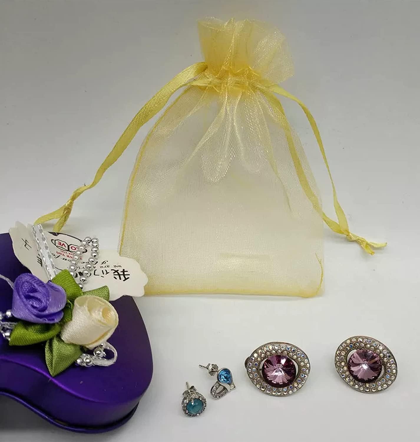 DMS RETAIL Printed Organza Bag Pouches|Organza Return Gift Bags|Drawstring Pouches For Wedding| Jewelry Gift Bags for Party Golden Pack Of (20) - Image 6 thumbnail