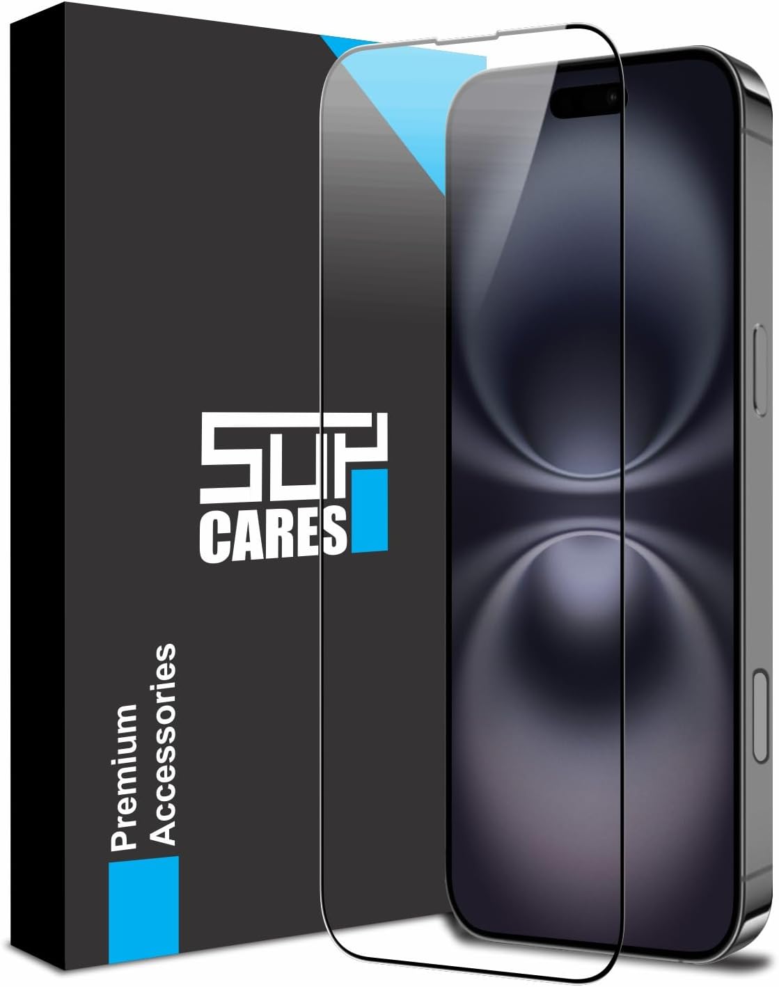 SupCares Tempered Glass for iPhone 15 and iPhone 16 (6.1 Inch) With Installation Kit | 9H Edge to Edge Screen Protector | Black