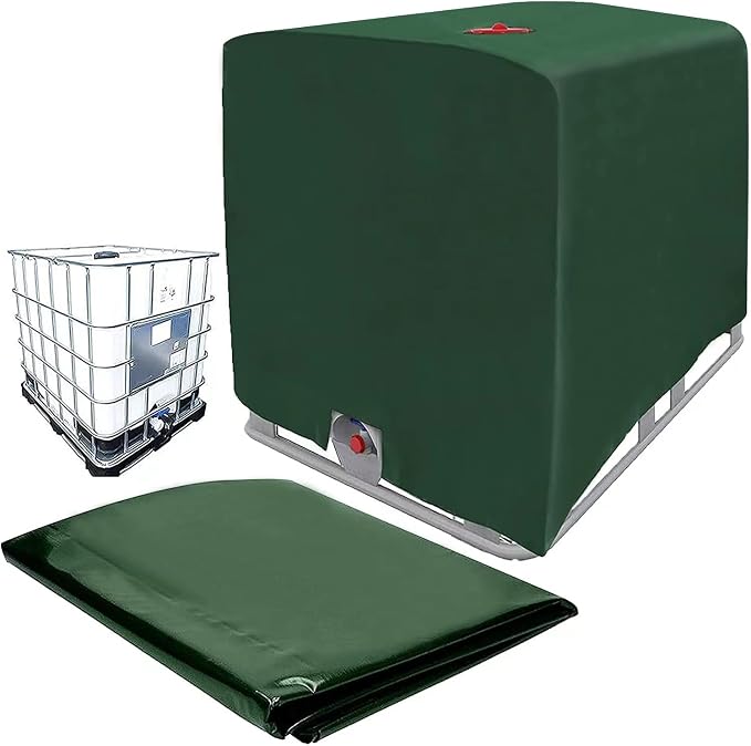 IBC-Tankabdeckung Für 1000 Liter – Oxford 210D, Grün, Mit Aussparungen – UV-beständig, Wasserdicht, Wetterfest
