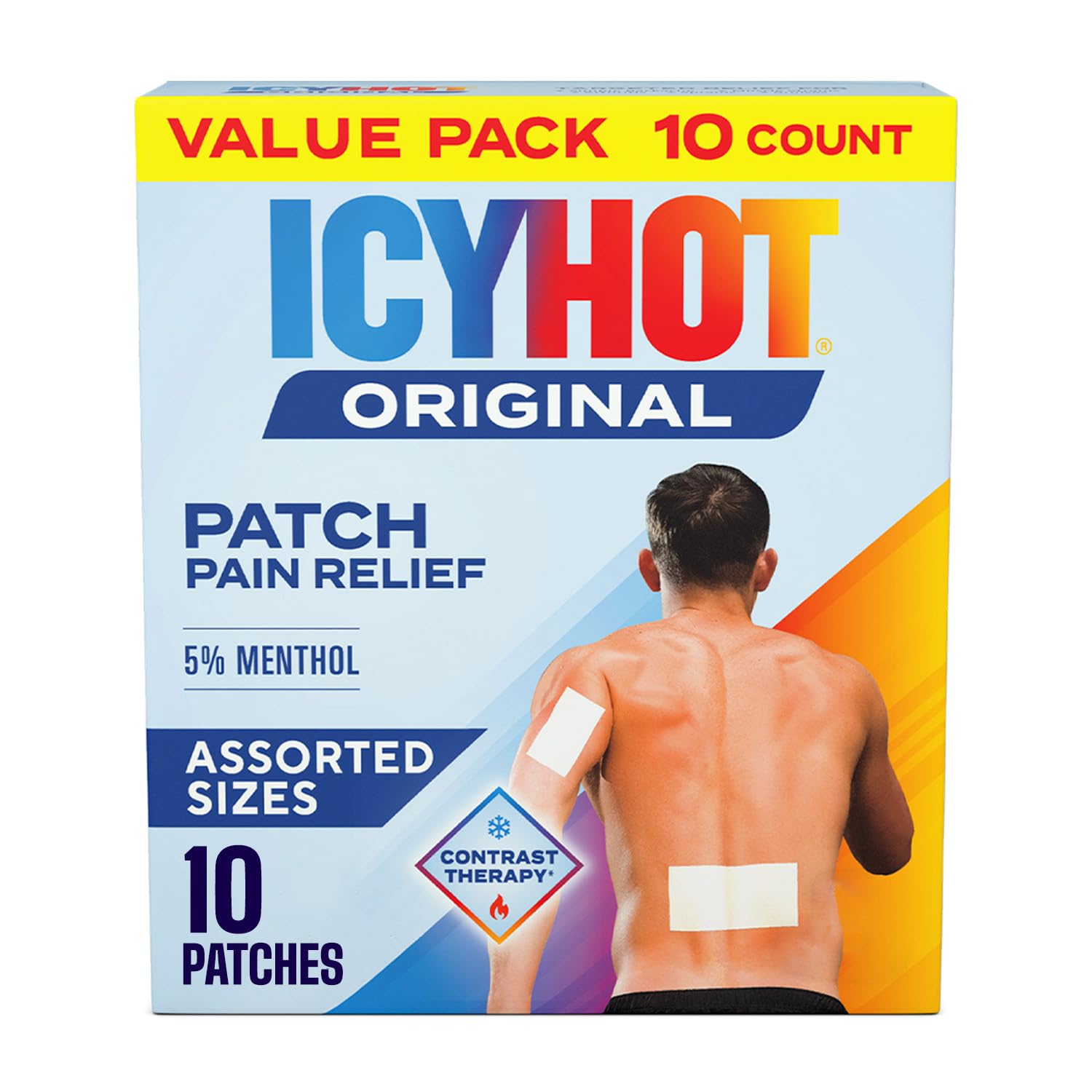 Original Pain Relief Patch Variety Pack, 5 Medium and 5 Large Comfortable Fabric Patches with Menthol 5%, Contrast Therapy for Backaches, Joints, Muscle Strains and Arthritis, 10 ct.
