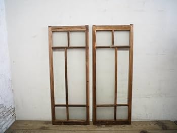 木製枠大正ガラス建材 Amazon.co.jp: G0860【H107cm×W41,5cm】×2枚アンティーク大正ロマンの