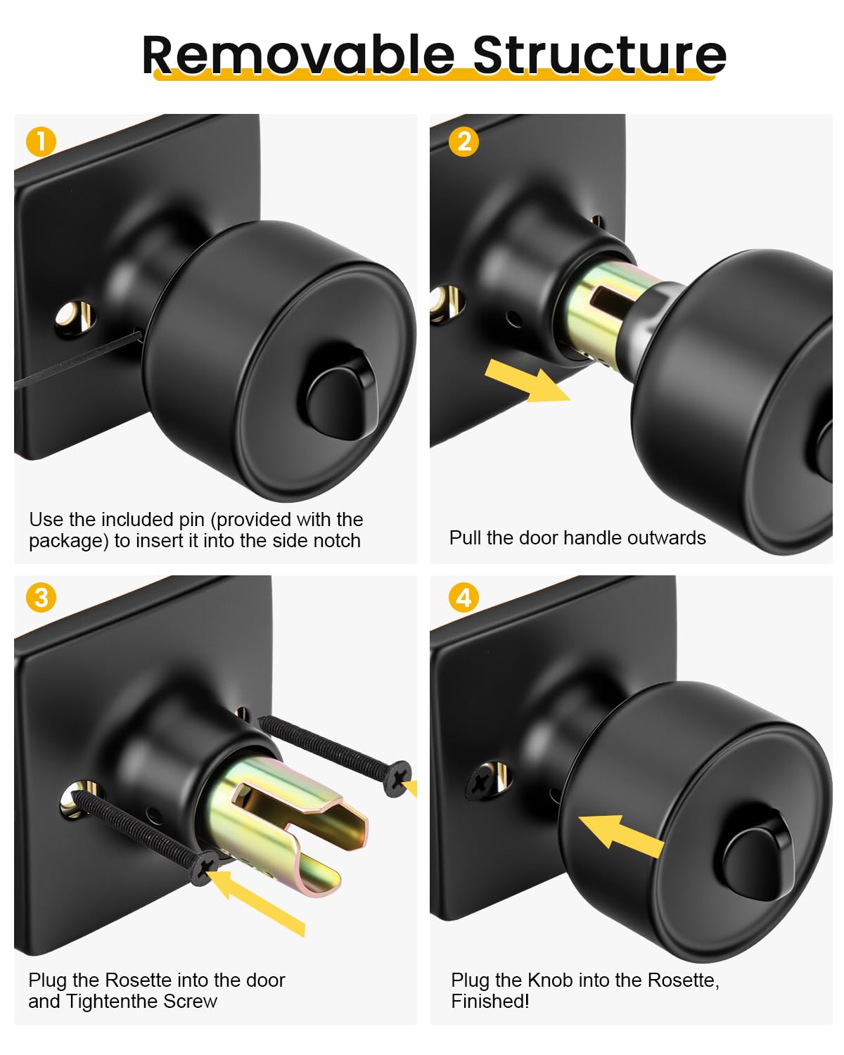 Goldenwarm Matte Black Door Knobs - 10 Pack -7