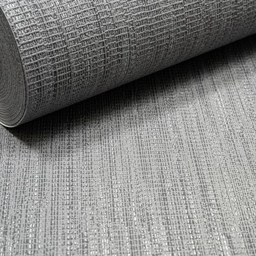 SOPHIE LAURENCE Charcoal Grey Metallic Wallpaper – Silver Shimmer Effect, Luxury Plain Vinyl, Paste The Wall, Textured Modern Wall Covering for Living Room, Bedroom, Hallway, Office 10m x 0.53cm